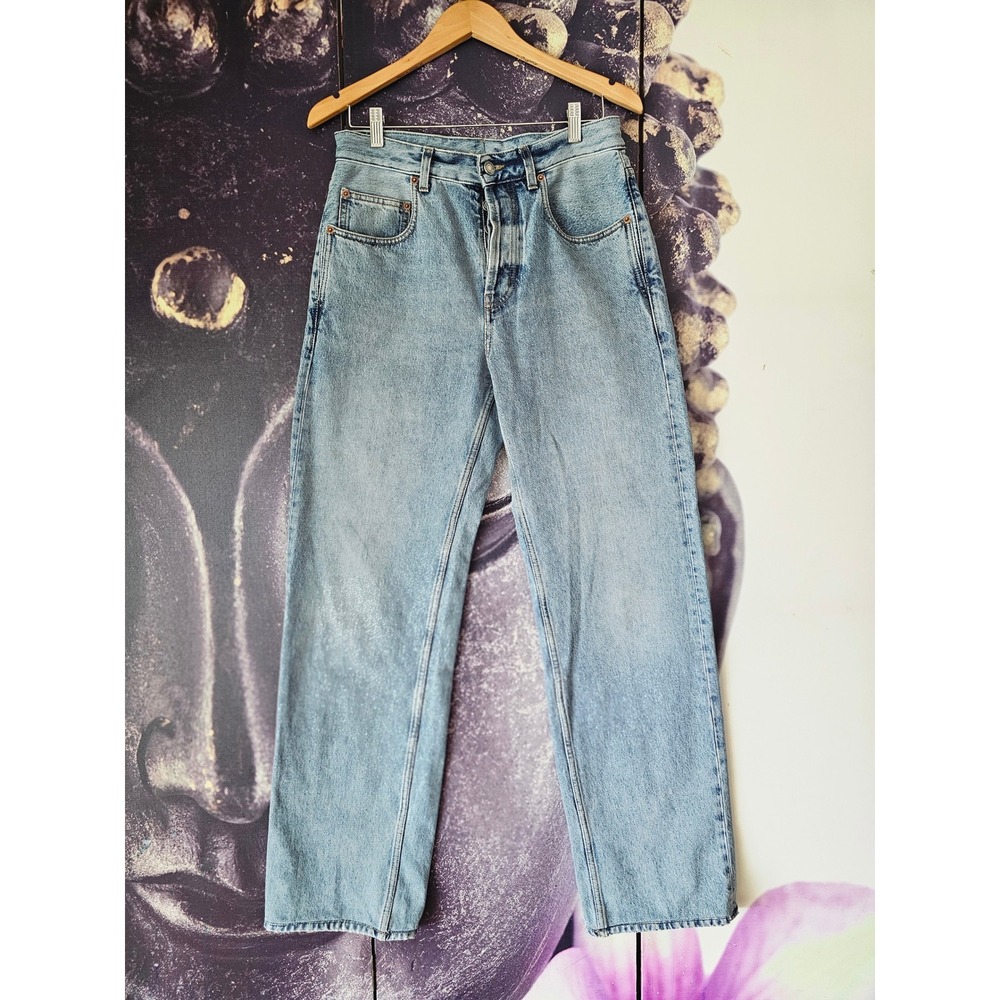 Saint Laurent Light Wash Straight Leg High Rise Denim Jeans Blue Size 28 TP01